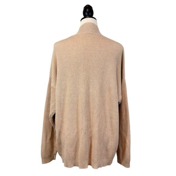 Haven Well Within Cotton Cashmere Blend V-Neck Ribbed Knit Sweater Tan XXL - Picture 8 of 13